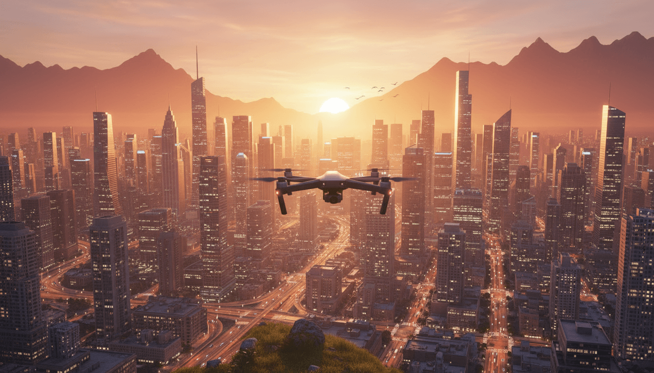 Drone monitoring wildlife in a natural habitat